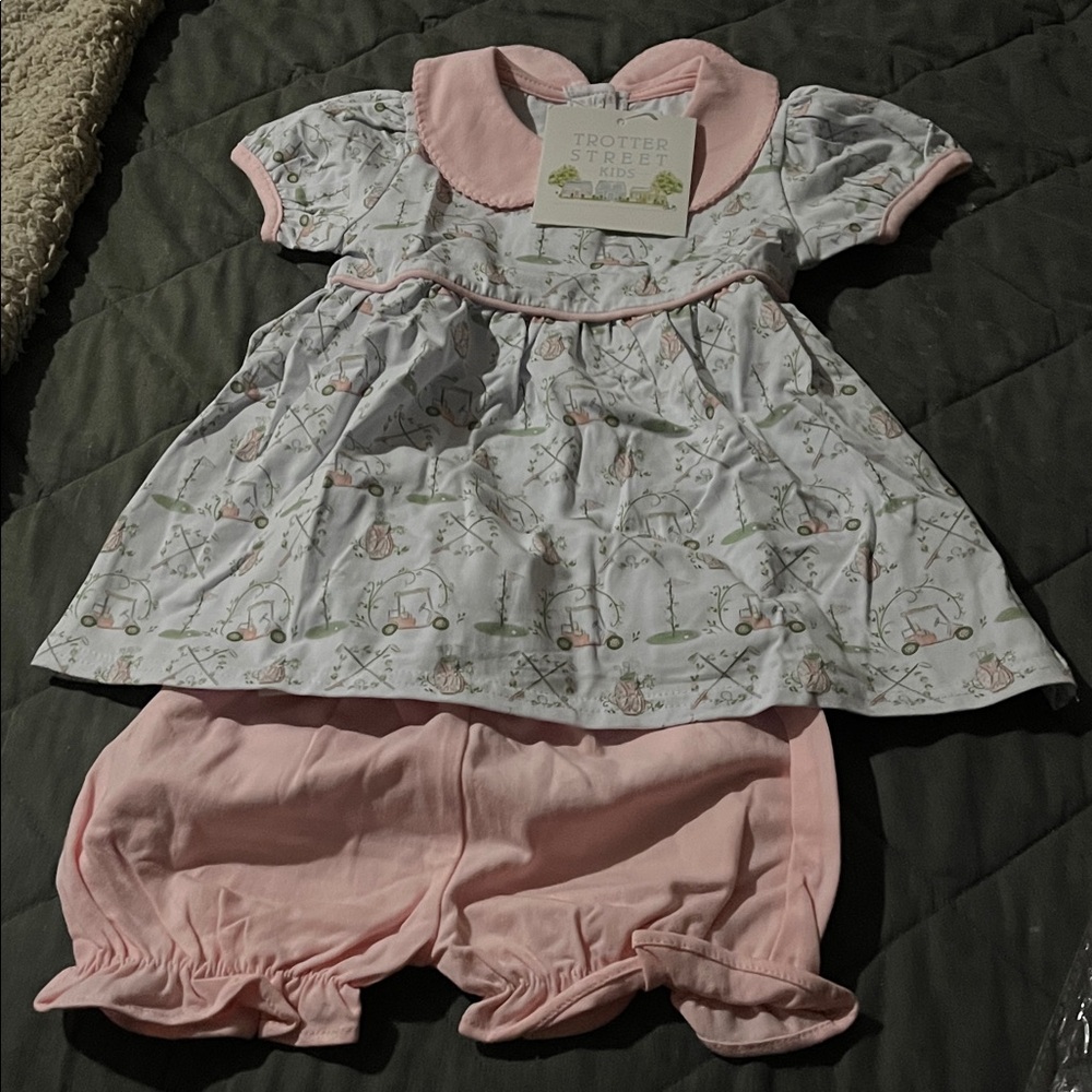 Trotters Kids Matching Set - Pink and White Golf Design